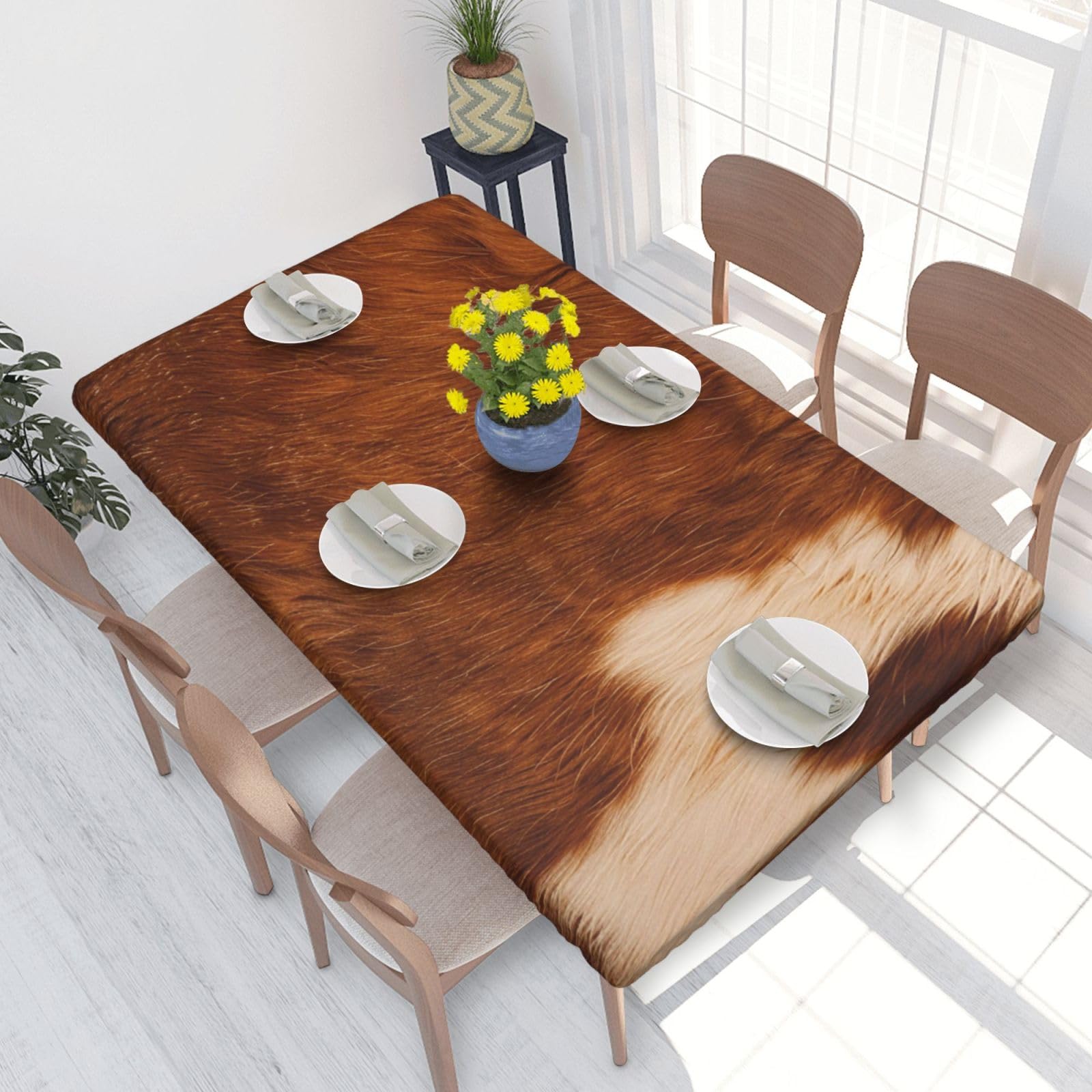 WPKJU red Brown Cowhide Printed Tablecloths 4ft Rectangular Table Covers Washable Polyester Decorative Table Cloth for Dining Table Picnic Wedding