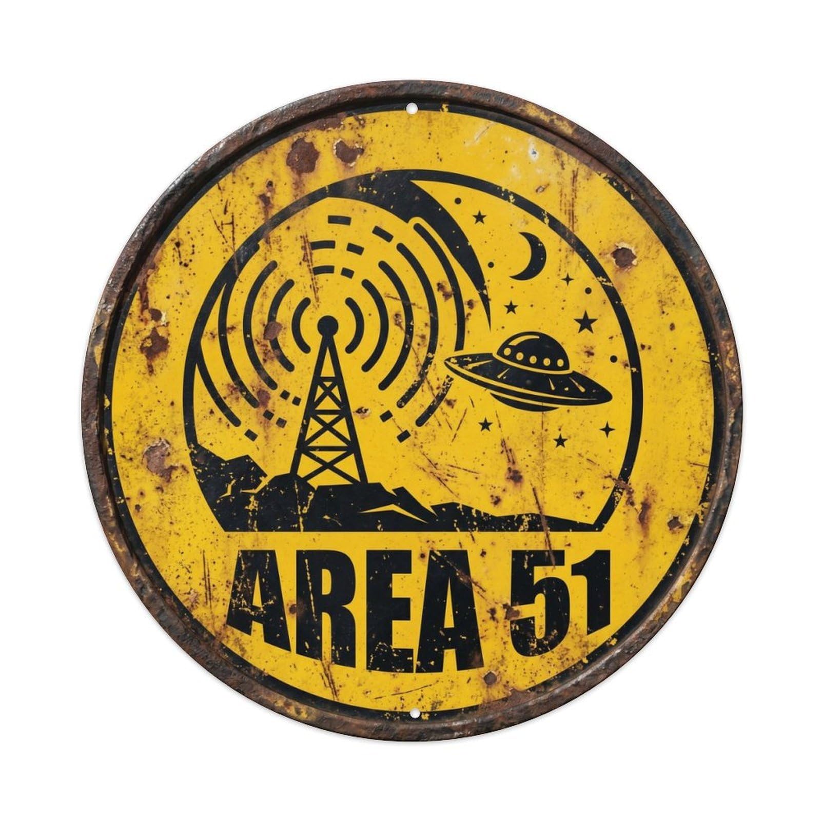 Vintage Alien Area 51 Communication Signal Metal Tin Sign Plaque Wall Decor for Cafe, Club, Garden Round Metal Poster 8x8Inch