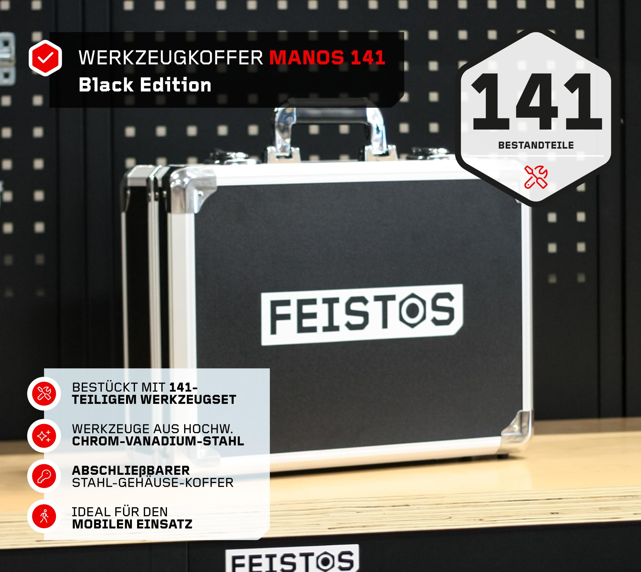 Werkzeugkoffer MANOS 141 Bestückt mit 141 hochwertigen Werkzeugen