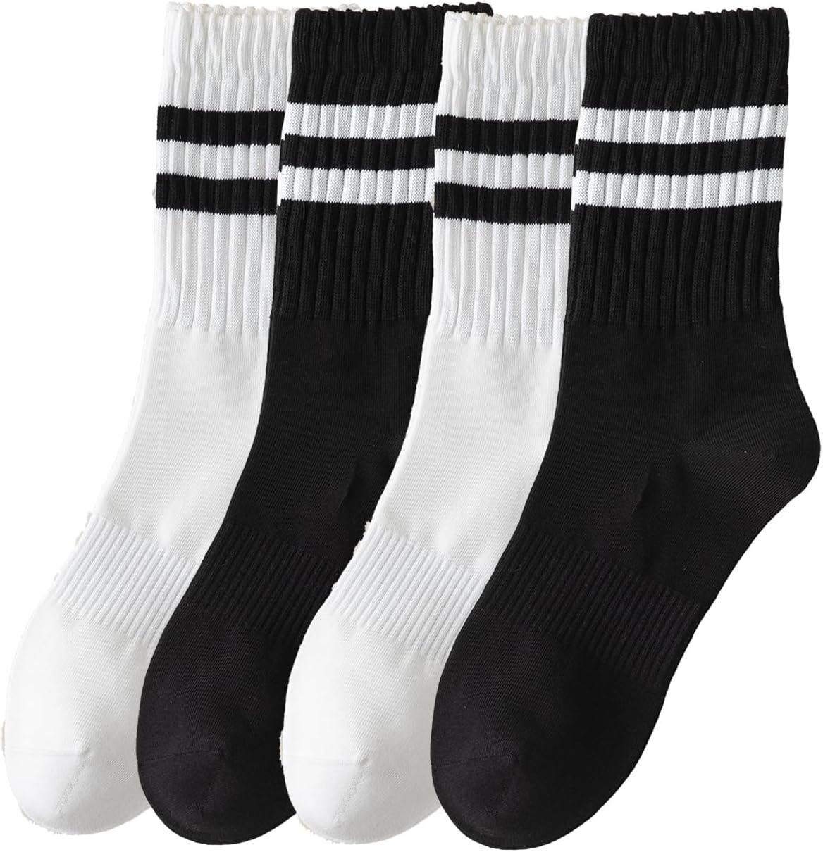 3/4 Pairs Striped Crew Socks Retro Tube Socks Vintage Slouch Socks for Women