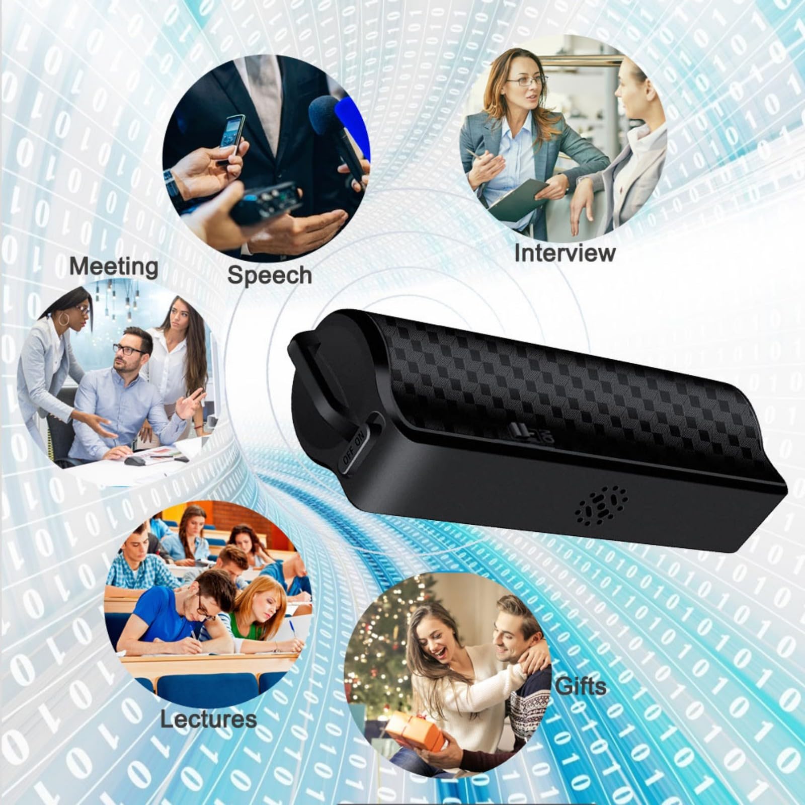 IntelLLIGENCE - Registro vocale compatto e accattivante, 128 GB, per riconoscimento vocale e sottofondo, corpo in polistirene, per conferenze, riunioni, dispositivo di riconoscimento vocale