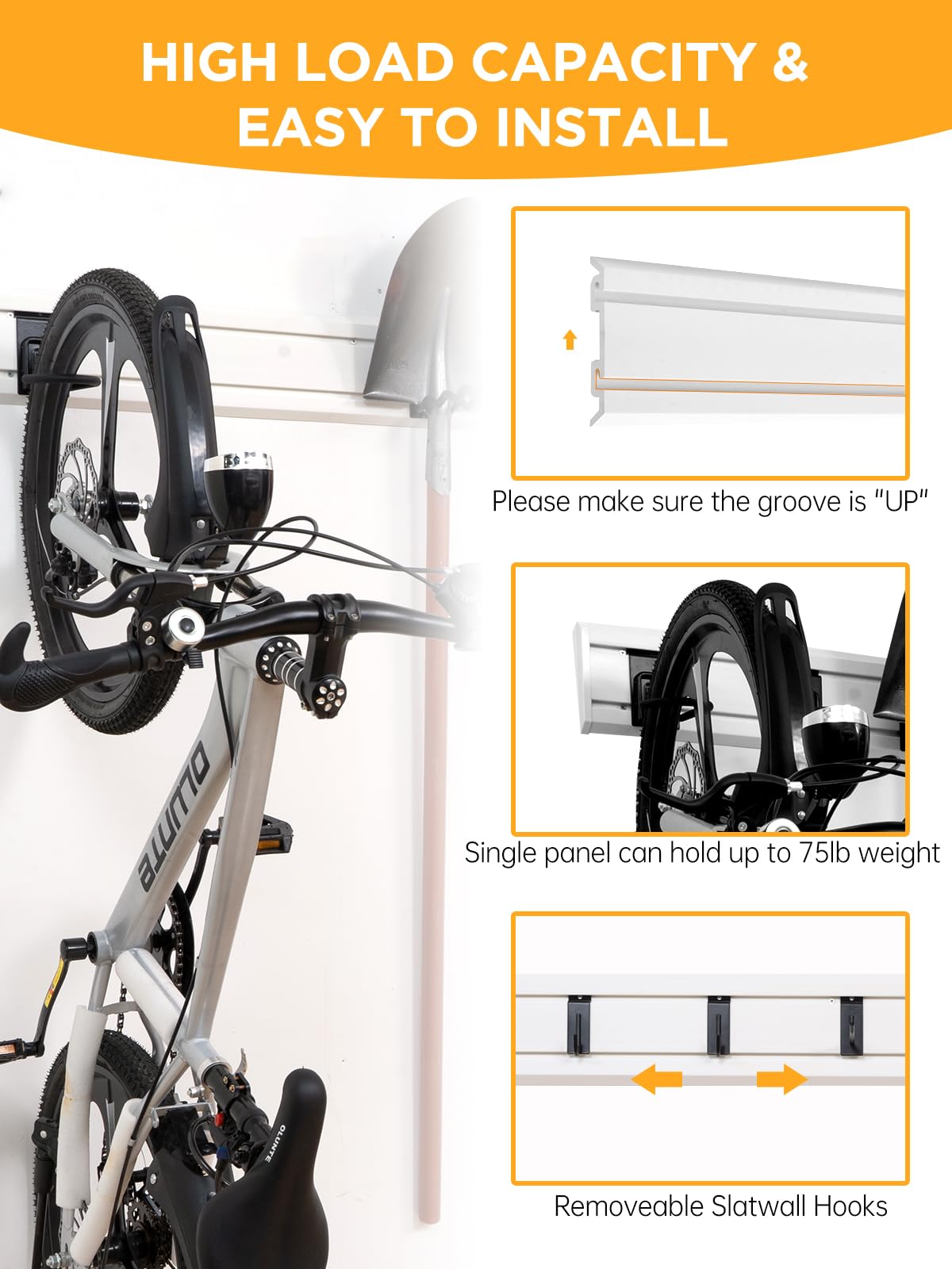 FRAYSCENT Organizador de herramientas de garaje para montaje en pared, paneles de pared, organizador de herramientas para garaje, estante de almacenamiento de bicicletas, organizadores de garaje y