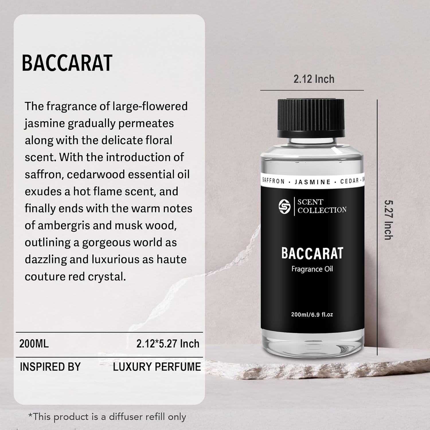 Luxury Hotel Scent Baccarat Diffuser Oil Waterless Essential Aromatherapy for Cold Air & Car Diffusers – Long Lasting Refill for Large Room & Home - Non Toxic,Signature Saffron Cedar(200ml/6.76Fl oz) - Image 3