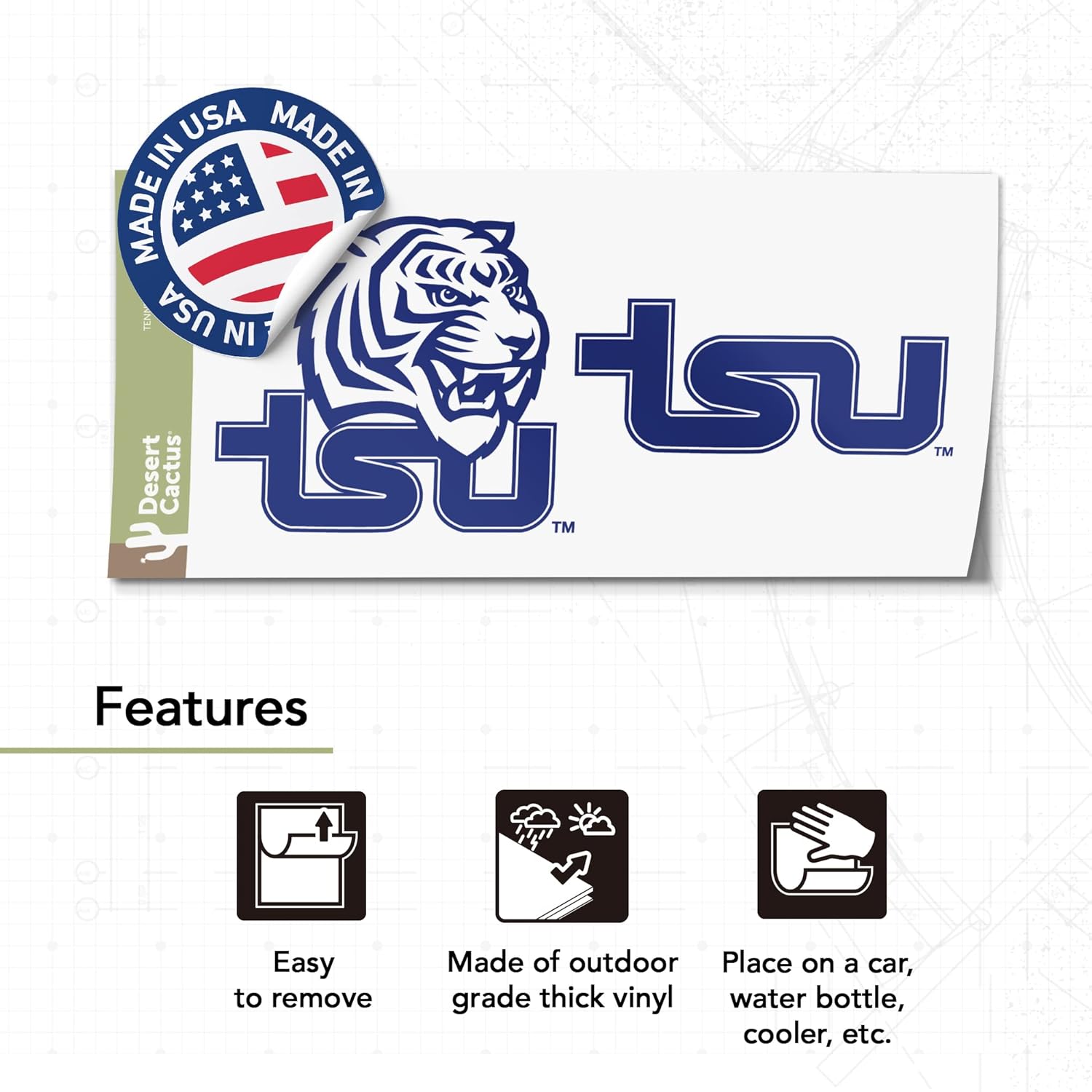 Desert Cactus Tennessee State University Car Accessories Metal License Plate Frame and Sticker for Front or Rear of Car (Sticker Frame Combo - Alumni)