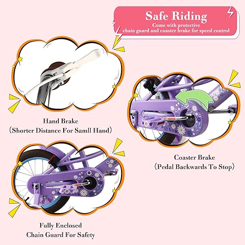 Miniatura 9 de RULLY Bicicleta infantil de 12 pulgadas para niñas y niños de 2, 3 y 4 años, con ruedas de entrenamiento y campana de cesta, bicicleta para niños