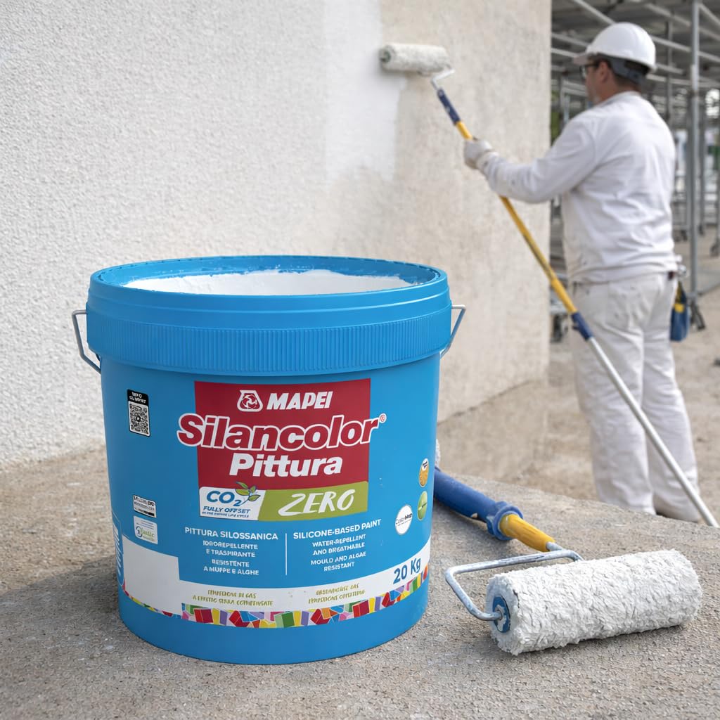 MAPEI Silancolor Pittura Zero Silossanica, Idrorepellente, Traspirante, Resistente a Muffe e Alghe, per Facciate Esterne e Pareti Interne, Bianco, 20 kg