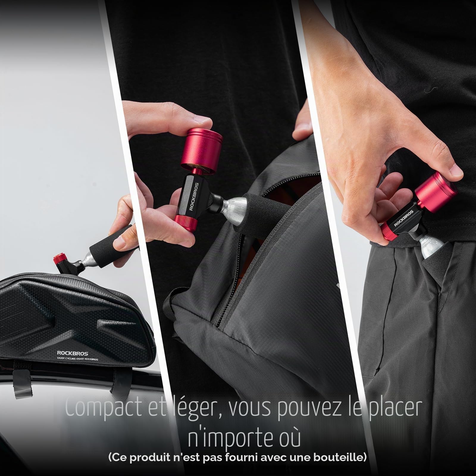 ROCKBROS Mini Pompe À Cartouches De Vélo avec CO2 pour Presta et Schrader Ventilateurs, Gonflage Rapide De Pneu pour VTT, Vélo De Route et Gravel