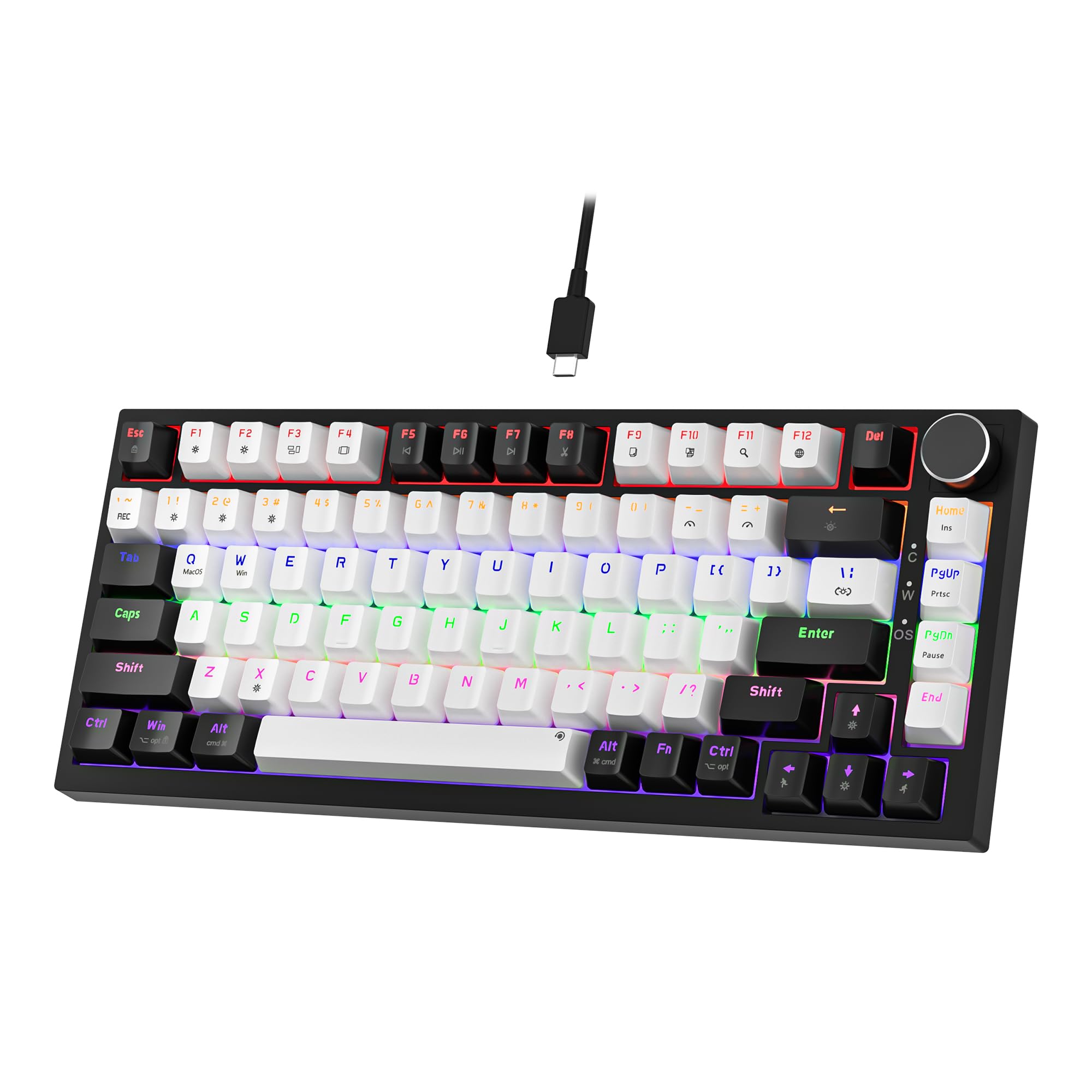 Newmen GM326 Mechanical Keyboard,Wired Gaming Keyboard,75% Percent TKL Hot Swappable Compact LED Backlit USB C Mechanical Gaming Keyboards with Knob for PC Windows Mac,QWERTY Layout,Black,Red Switches — view 10
