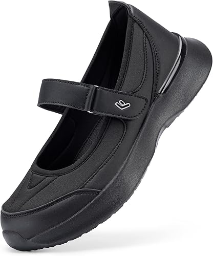 FitVille Mary Jane - Zapatos ortopédicos para mujer con correa de velcro, de ancho extraancho, con correa de velcro, comodidad terapéutica,