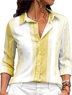 Silunma2021 Women's Stripe Slim Button Down Shirts Plus Size Comfort Long Sleeves Shirts Loose Casual Soft Plus Size Blouse Top