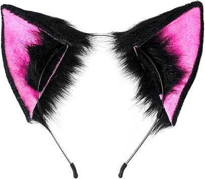 Luwint Fluffy Pink Cat Ears Headband Kawaii Faux Fur Animal Ear Hair Band for Anime Cosplay Halloween Costume Party Adult Teen