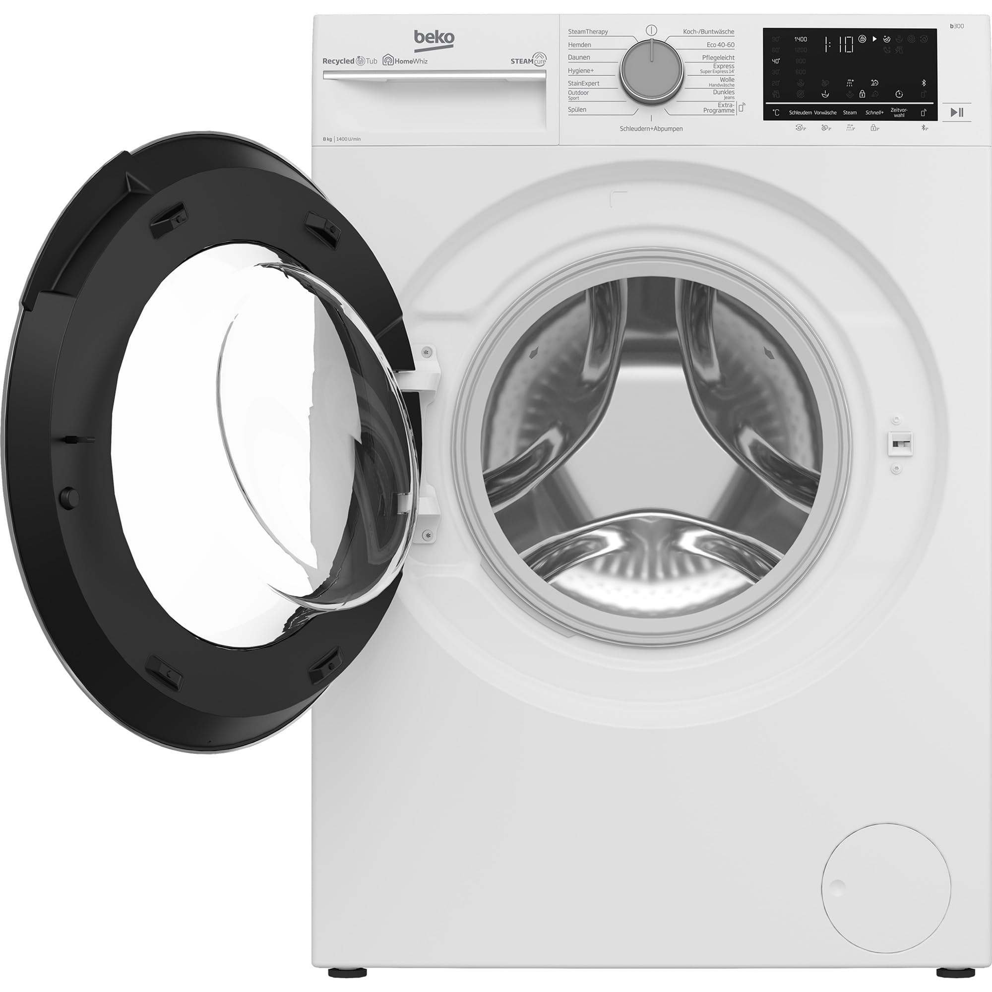 Beko B3WFU59415W2 Waschvollautomat 9 kg, Waschmaschine, Restzeitanzeige, Schleuderwahl, 1400 U/min, Dampffunktion, AddXtra-Nachlegefunktion, Bluetooth, StainExpert, Hygiene+ allergikergeeignet, Weiß