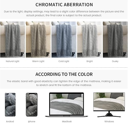 Miniatura 6 de Bourina - Manta decorativa de punto para sofá suave texturizada de color liso de 50 x 60 pulgadas