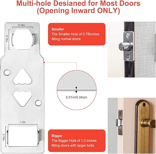 Miniatura 2 de Paquete de 2 cerraduras de puerta portátiles, cerradura de viaje, casillero de puerta adicional desde el interior, dispositivo de seguridad para el
