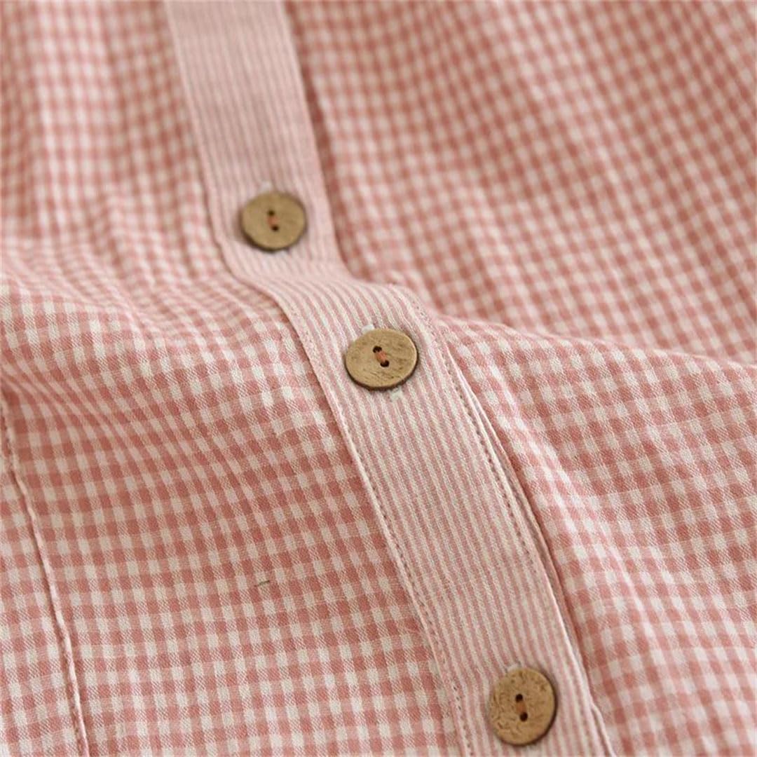 Conjunto de pijama de gasa para mujer, pantalones de manga larga a cuadros, ropa de casa de dos piezas
