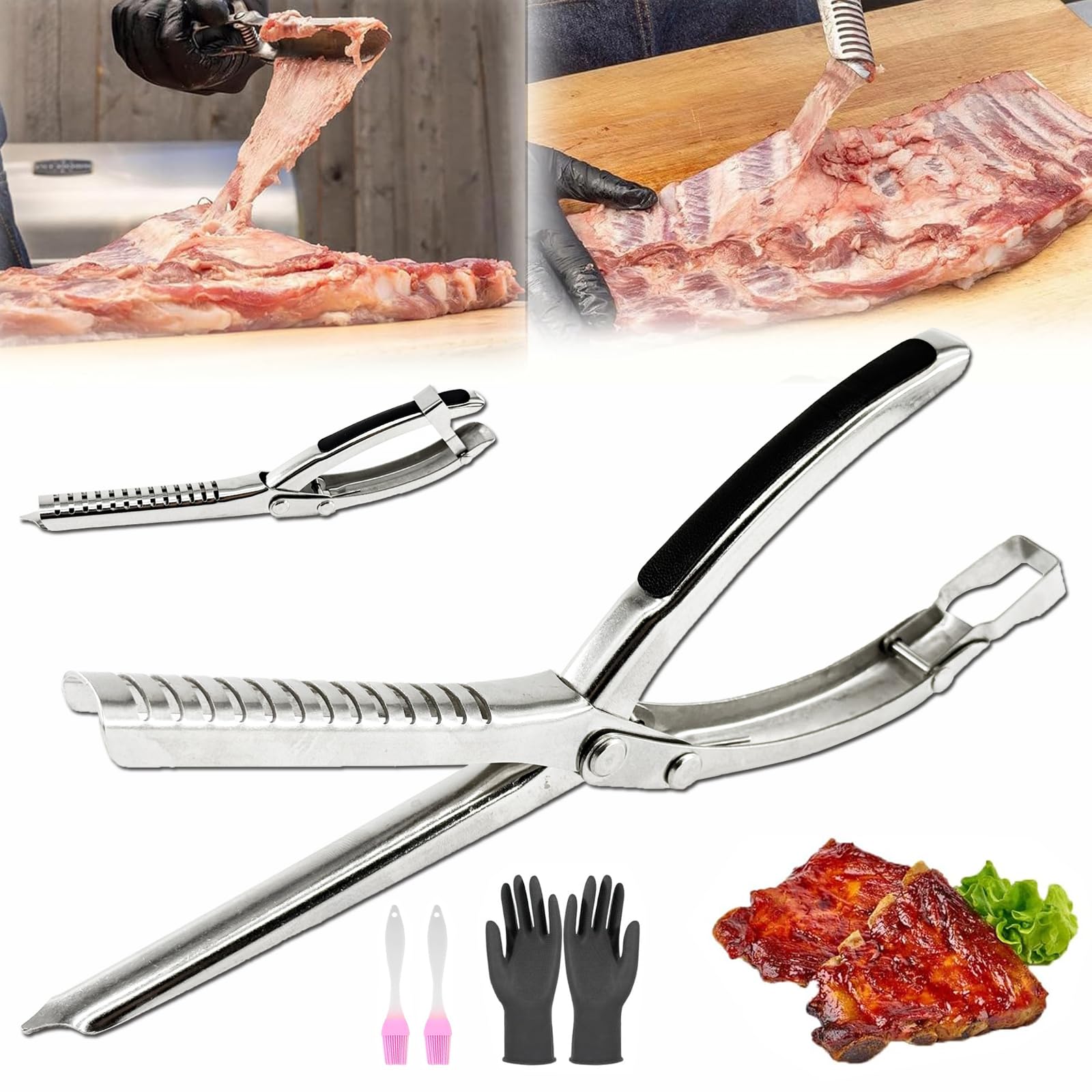 1 juego de herramientas de extracción de membrana de costilla, herramienta de preparación de costillas de acero inoxidable, herramienta de preparación de costillas de barbacoa con abrazadera de arco y