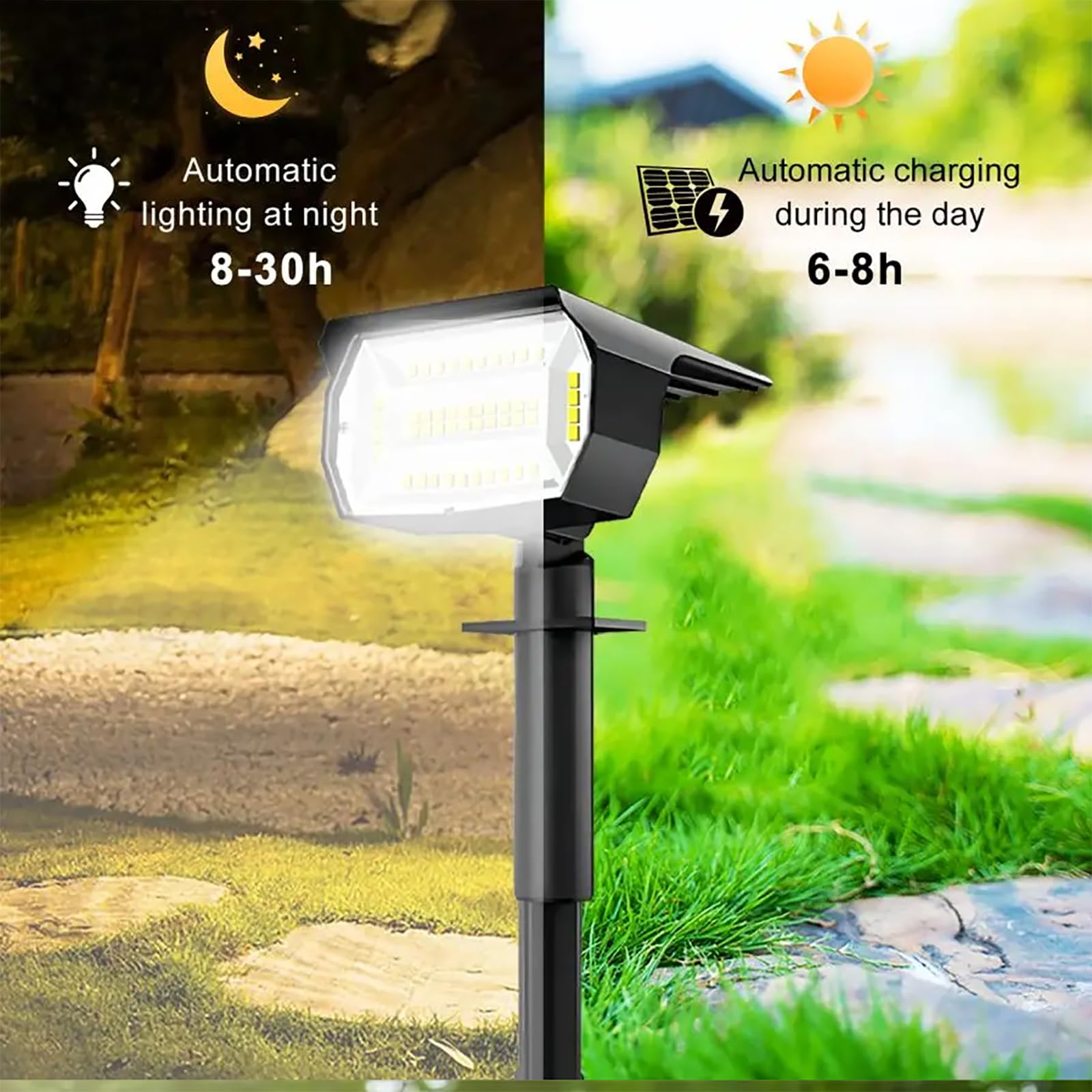 ZbOLi 2 Confezioni da Esterno 48 LED faretti solari paesaggistici 2 in 1, Tre modalità di Illuminazione faretti paesaggistici ad energia Solare, per Patio, vialetto, Stagno, terrazza