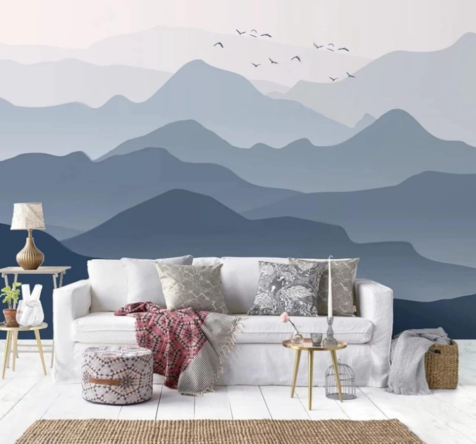 XLMING Hand Drawn Ink Wash Landscape Birds in Flight Scenery 3D Wallpaper Luxury Silk Study Dining Feature Sofa Grey Bedroom Living Room Tv Decorative Wall-400cm×280cm