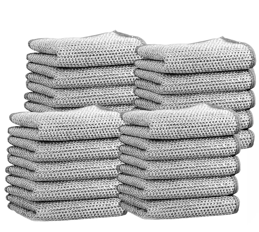 Paños multiusos antiarañazos – Paños de cocina de malla plateada para limpieza y fregado de cocina