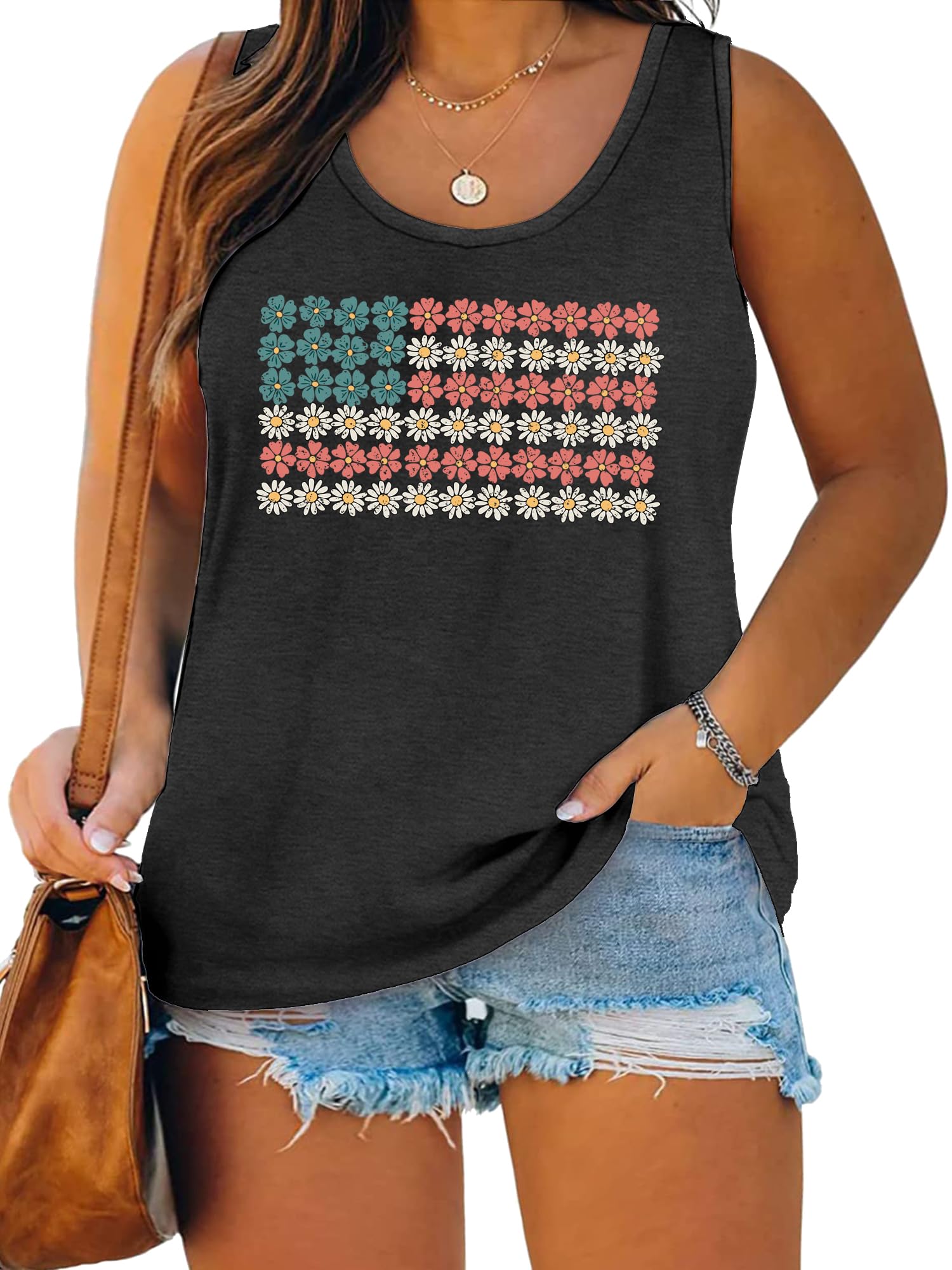 QAUN Plus Size American Flag Tank: Women 4th of July Tank Tshirt Patriotic T Shirt USA Sleeveless Tops