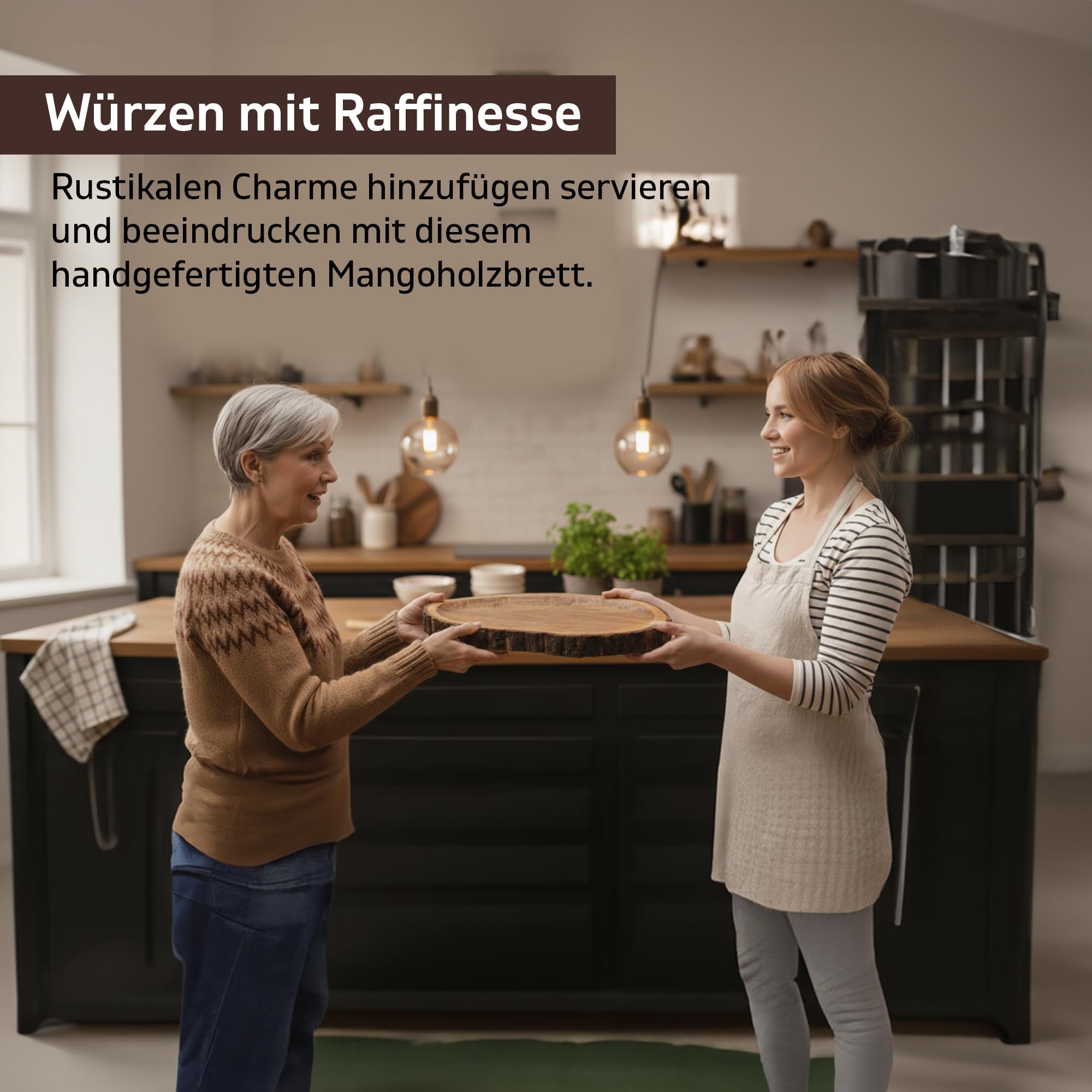 GoCraft Ovale Servierplatte aus Holz mit Baumrinde – Mangoholz-Charcuterie-Brett, 43,2 x 25,4 cm, rustikale Platte zum Servieren von Käse, Vorspeisen, Snacks, Obst und mehr – perfekt für Unterhaltung