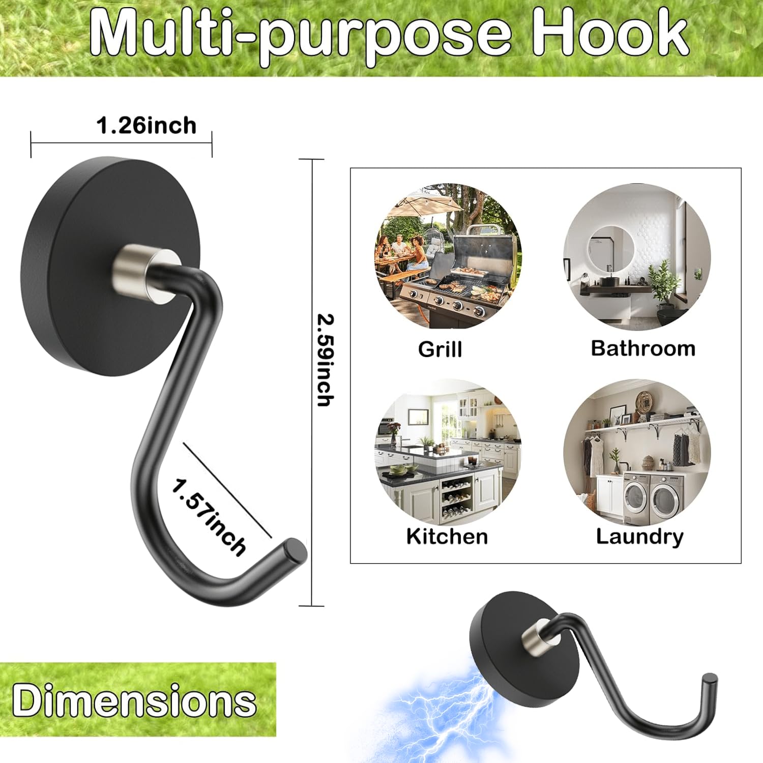 Super Strong Magnetic Grill Hooks, 6 Pcs Heavy Duty Magnetic Grill Hooks for Utensils, Powerful Neodymium Magnet Grill Accessories Hooks for BBQ Tools Refrigerator Kitchen Cruise Cabins Locker Outdoor