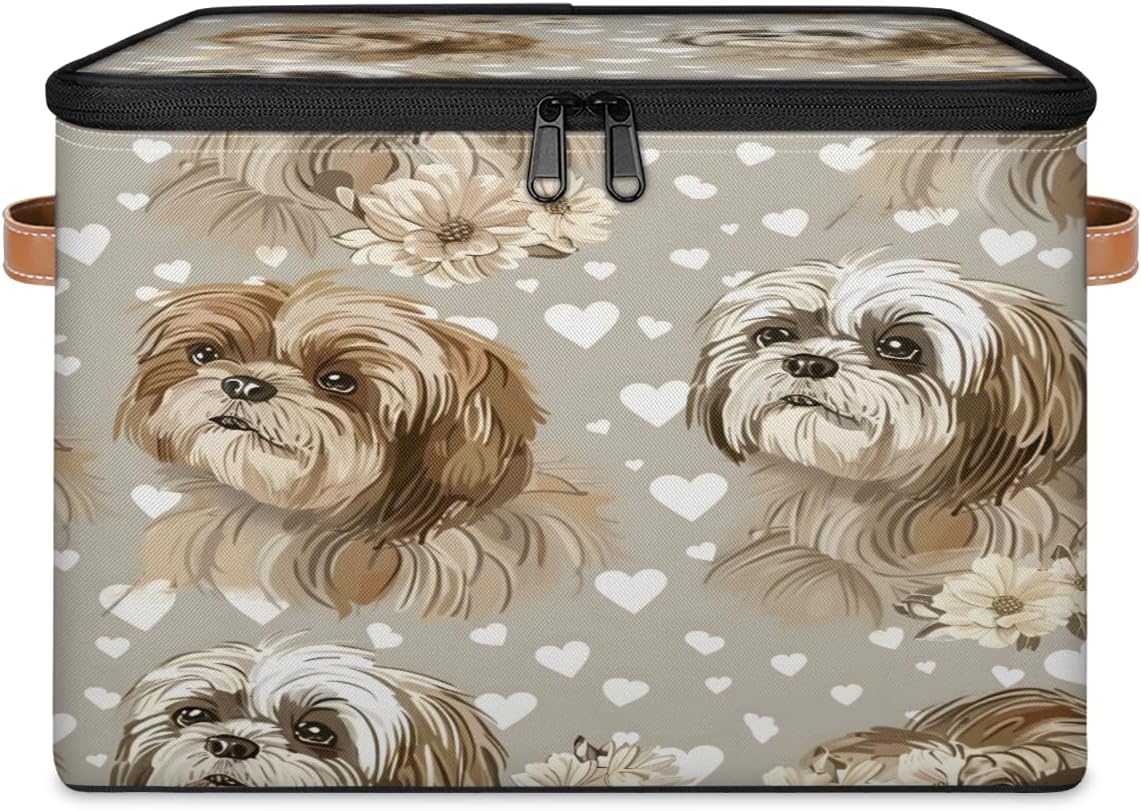 TropicalLife Large Storage Basket with Lids Cartoon Funny Dog Storage Boxes Bin for Organizing Shelves Nursery Bedroom, Closet Organizers Cube for Clothes Toys