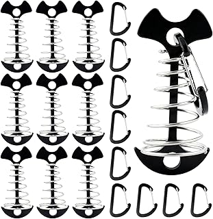 10 Pack Deck Anchors Pegs with Carabiners,Aluminum Adjustable Rope Tensioner for Tents Canopies,Windproof Tie Down Stakes,Spring Buckle Included(Black)