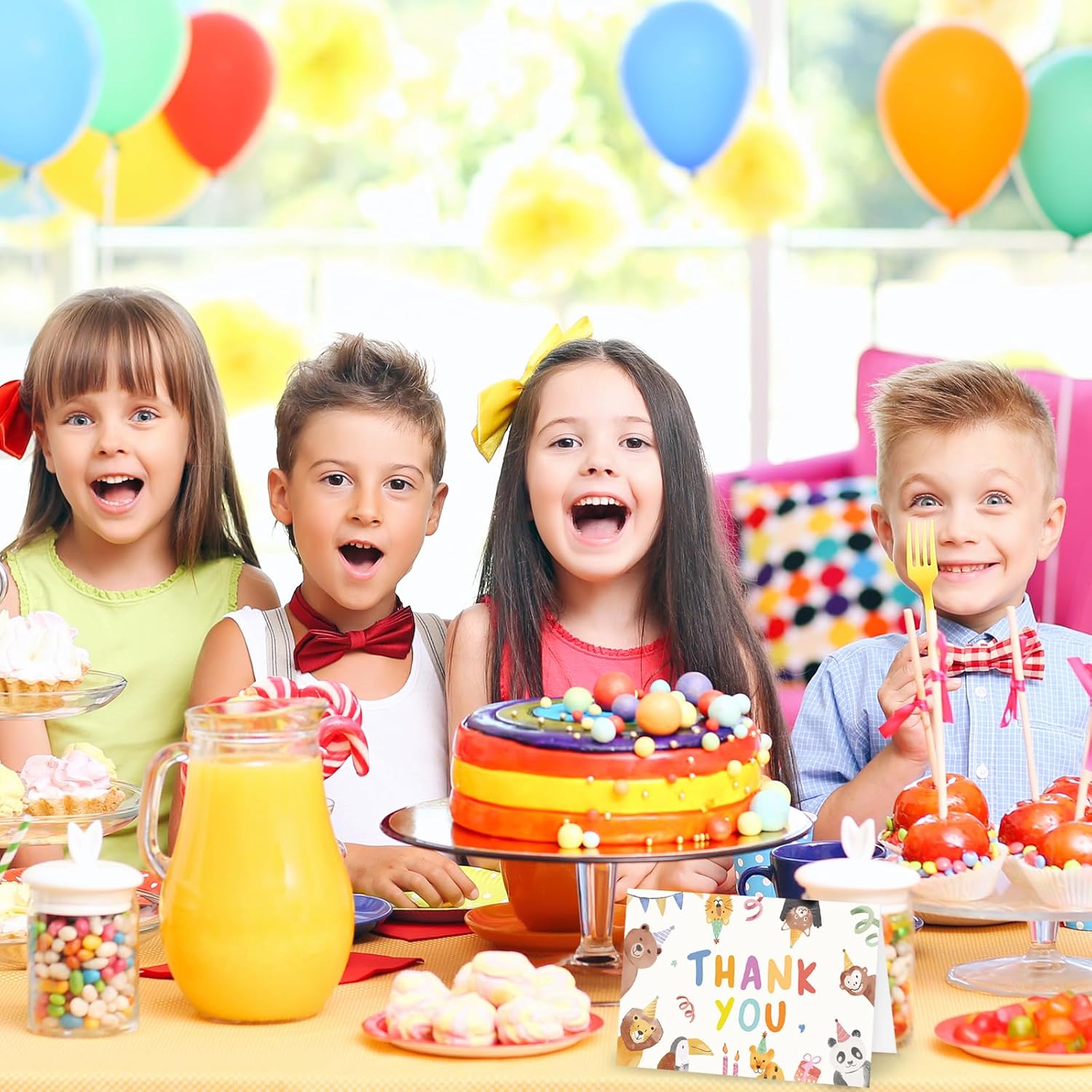 Whaline 24Pcs Zoo Animal Thank You Cards Blank Note Cards with Envelopes Stickers Cute Cartoon Animals Greeting Card for Birthday Baby Shower, 4 x 6 Inch - Image 7