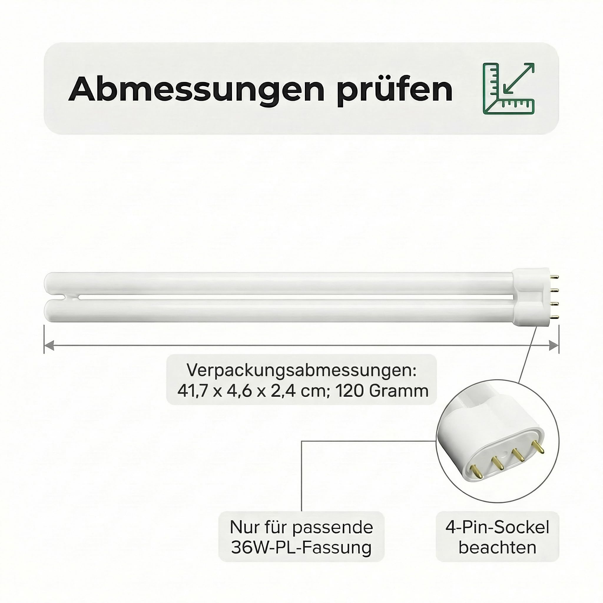 Pondlife UVC Lampe 36W, PL Ersatzlampe für UVC-Gerät/Teichklärer, 36 Watt UVC Leuchtmittel in PL-Doppelröhre mit 4-Pin-Stecksockel, für Teichfilter/UVC-Klärer