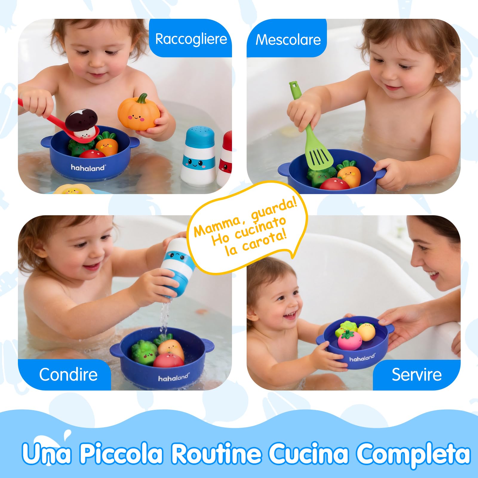 hahaland Giochi Bagnetto Neonato con Colori Mutevoli, 15 PCS Giochi Acqua Piscina Bambini in Silicone, Giocattolo Vasca da Bagno Bimbo Bimba 1 2 3 Anni