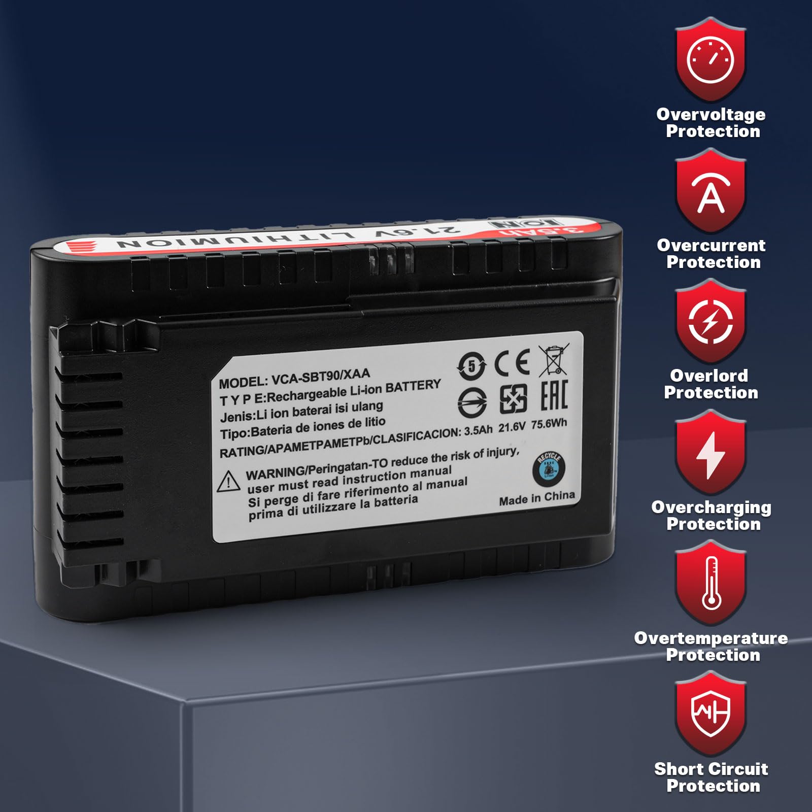 VCA-SBT90/XAA Batteria per Samsung Jet 75 Batteria, compatibile con Samsung Jet 75/75+/75 Pet/Jet 90/90+, VS20R9046T3/AA VS20T7536T5/AA 3500mAh