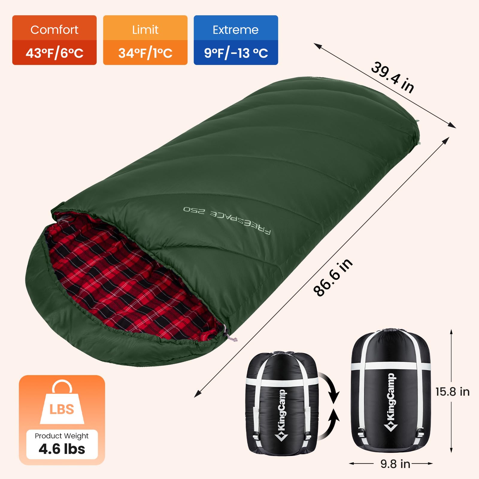 Amazon.co.jp: KingCamp 寝袋 大人用 超ワイドフランネル寝袋 キャンプ