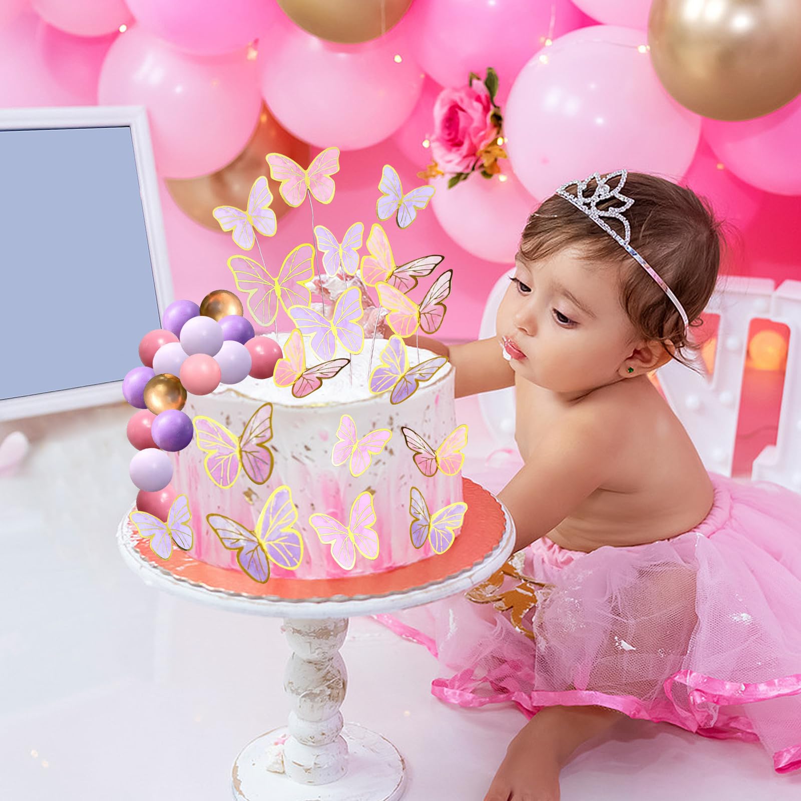 35-teilige Schmetterling-Deko Für Torten – Rosa & Gold, Cake Topper Für Geburtstag, Hochzeit, Baby-Party