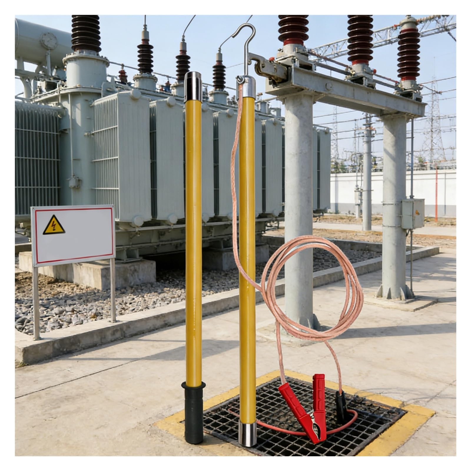 Lightweight 35kV High Voltage Discharge Rod - 1.5m/4.9ft Copper Wire, 4mm², Easy-to-Use Electrical Safety Tool for Outdoor Repairs - Yellow, 1 Section