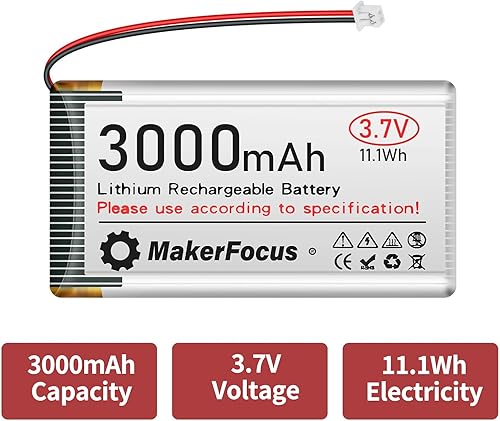 Miniatura 7 de MakerFocus Batería recargable de polímero de litio de 3.7 V 3000 mAh, batería LiPo 1S con placa de protección, cinta de goma aislada y enchufe JST
