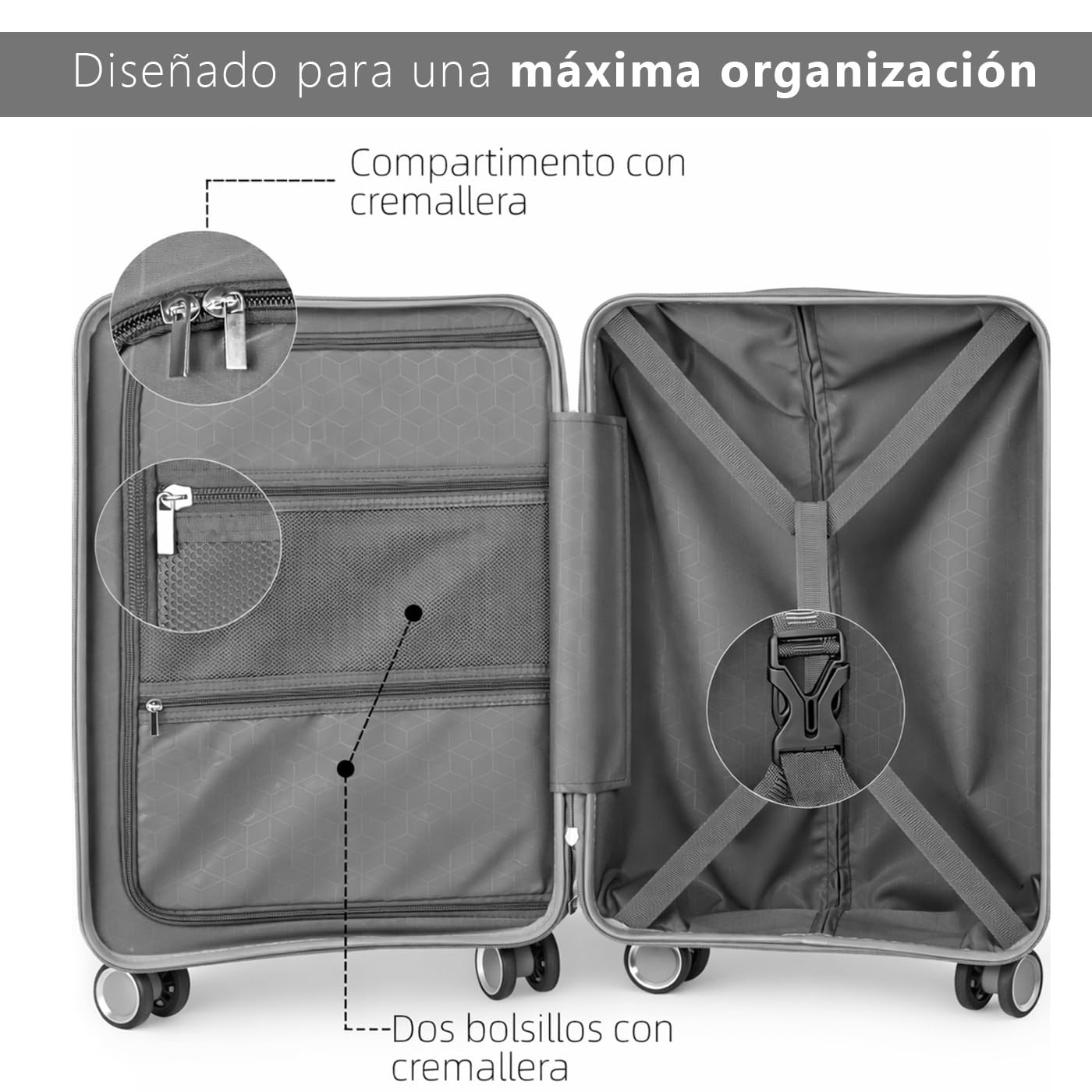 MERCURY TEXTIL- Maleta de Cabina 55x22x36cm de Polipropileno (PP), Equipaje de Mano Rígido con Cerradura TSA y Bolsillo Frontal, Maleta Funcional con 4 Ruedas Dobles 360º y Resistente. (Hueso)