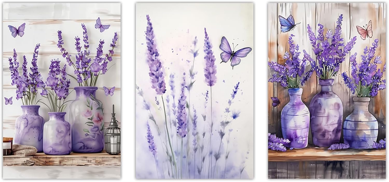AWPANERAR Purple Lavender Bathroom Decor Wall Art Rustic