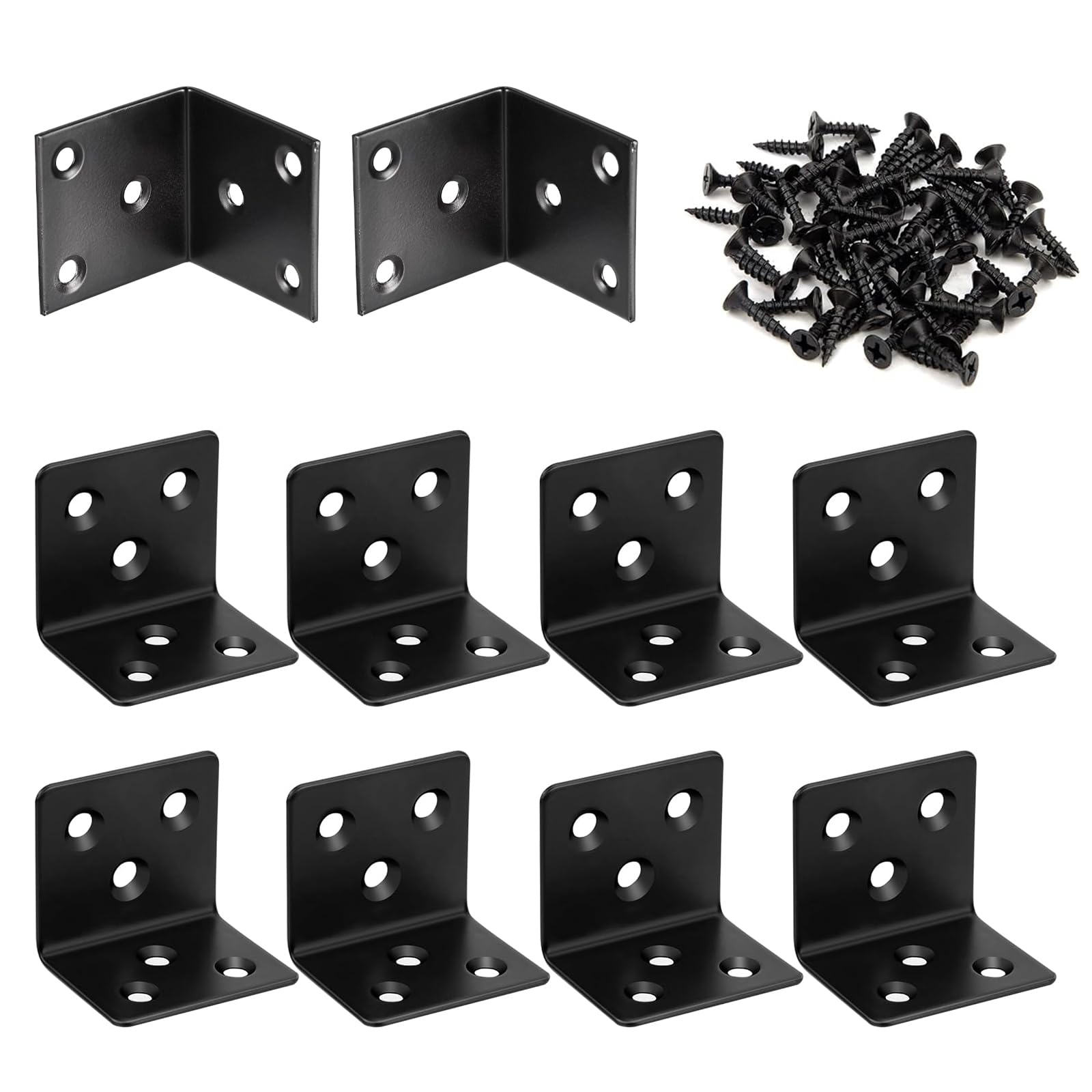 Boutihao 10 x Corner Brackets (40 x 40 x 40) Black Angle Brackets L 304 Stainless Steel Angle Reinforced Metal Braces with Screws Metal Corner Braces for Fixing Timber Repair Connector
