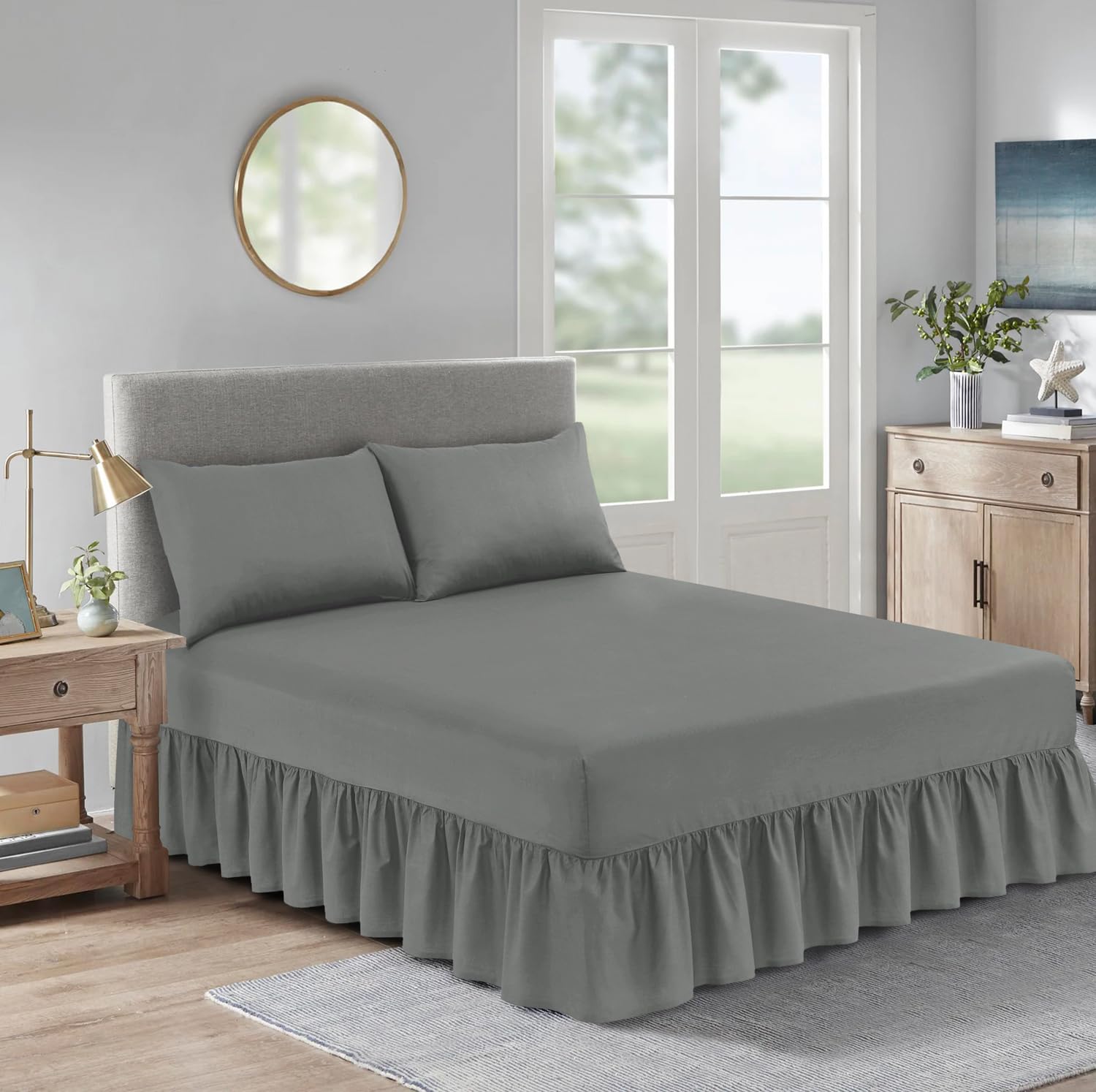 HADI LONDON Valance Fitted Sheet –Deep Pocket, Breathable Soft & Wrinkle-Free Fitted Bed Skirt with Pleated Design – Polycotton, Easy Fit valance sheet for Single Double King Beds (GREY, Single)