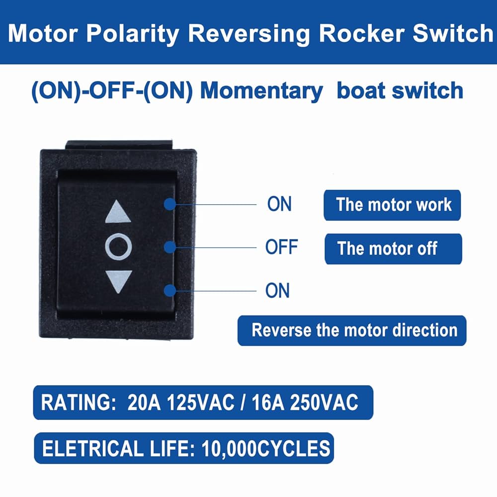 2Pcs (ON)-Off-(ON) Polarity Reversing Rocker Switch，6-pin 3