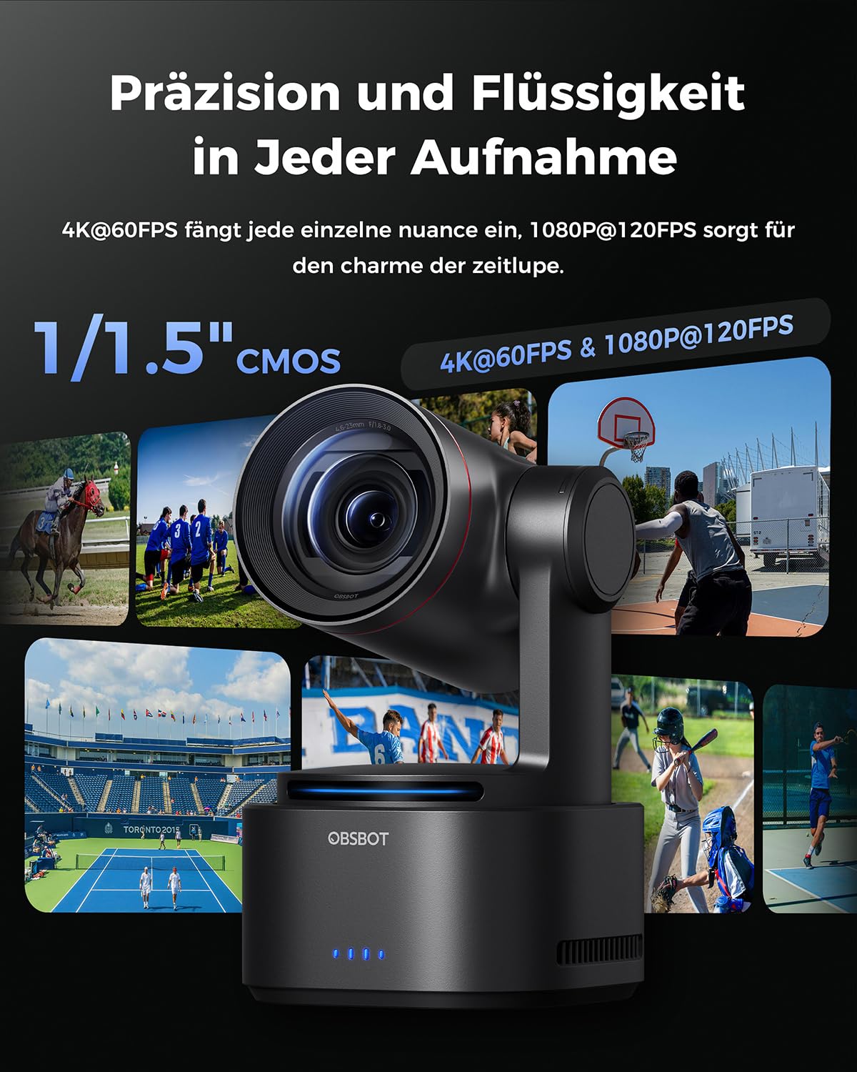 OBSBOT Tail 2 PTZR NDI Kamera 4K@60FPS, Pro KI-Tracking, 1/1,5" CMOS,50 MP | 5X Optischer Zoom, 12X Hybrid-Zoom, SDI/HDMI/IP/USB 3.0-Ausgang, Streaming Für Bildung, Konferenz, Worship(NDI Aktiviert)