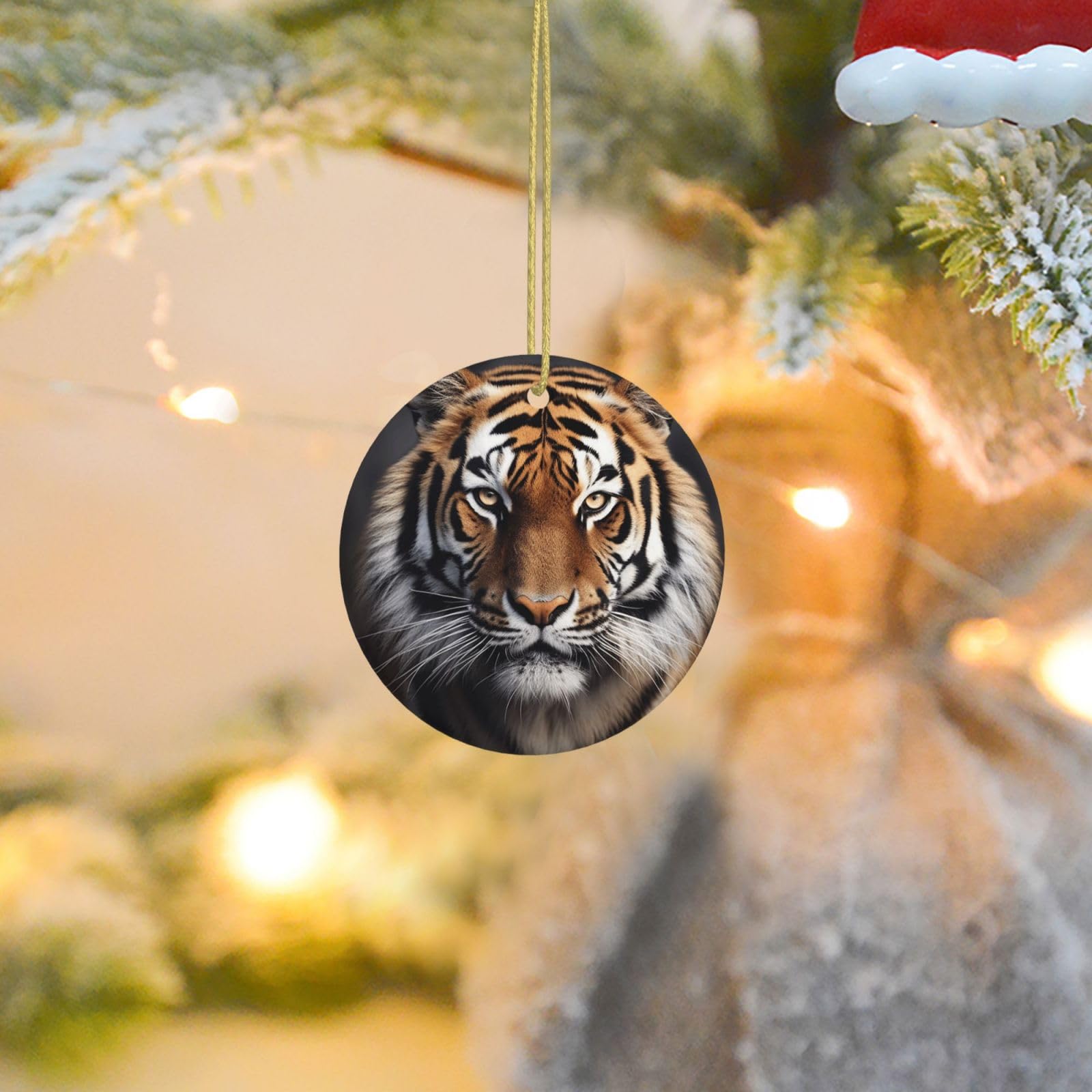 2025 Christmas Tree Decoration Hanging Round Ornament Tiger Ceramic Ornaments Christmas Tree Decorations Round Pendants for Xmas Tree Winter New Year Party Supplies