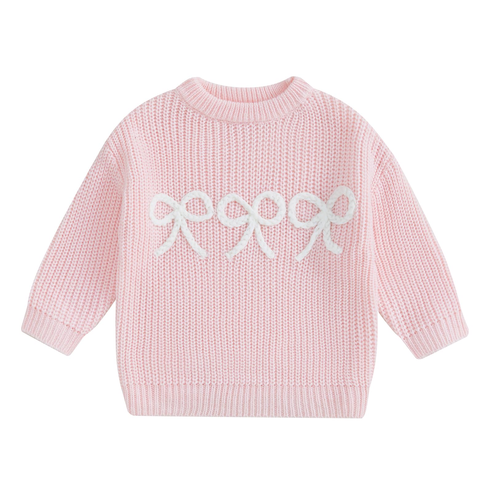 Afunbaby Baby Girl Knit Sweater Toddler Crewneck Cute Sweatshirt Long Sleeve Top Infant Fall Winter Clothes (Bowknot Pink, 2-3 Years)