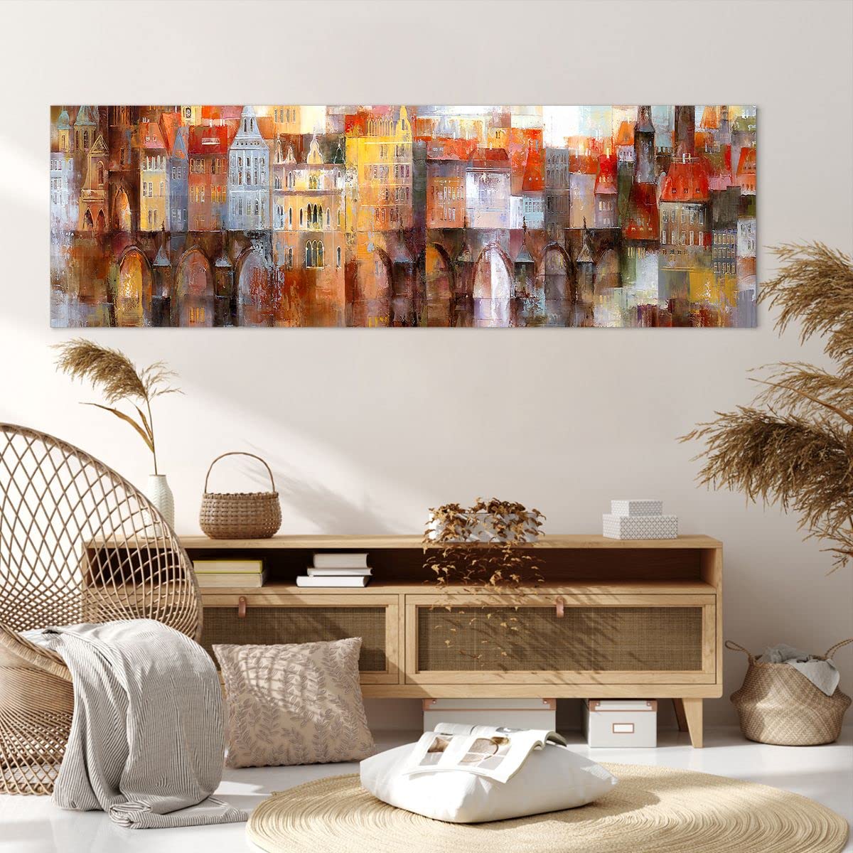 Quadro su Tela 160x50cm Stampe da Parete città casa popolare Grandi XXL Decorazione Murale Camera da Letto Cucina 1 pezzo Quadri Moderni Soggiorno Grafica Immagini Wall Art Canvas AB160x50-3476