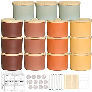 4oz Fall Candle Jars 15 Pack, Small Wide Mouth Glass Empty Candle Jars with Bamboo Lids for Making Candles, Bulk Candle Container with Wick Kit, Ideal for Candle Business Owners