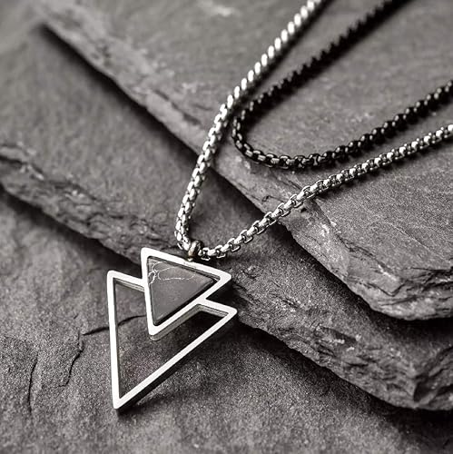 Miniatura 2 de Galis Necklace For Men - Set Of 2 Stainless Steel Chain Necklace for Men - Short Black & Long Silver Layered Necklace Set for Men - Silver Plated