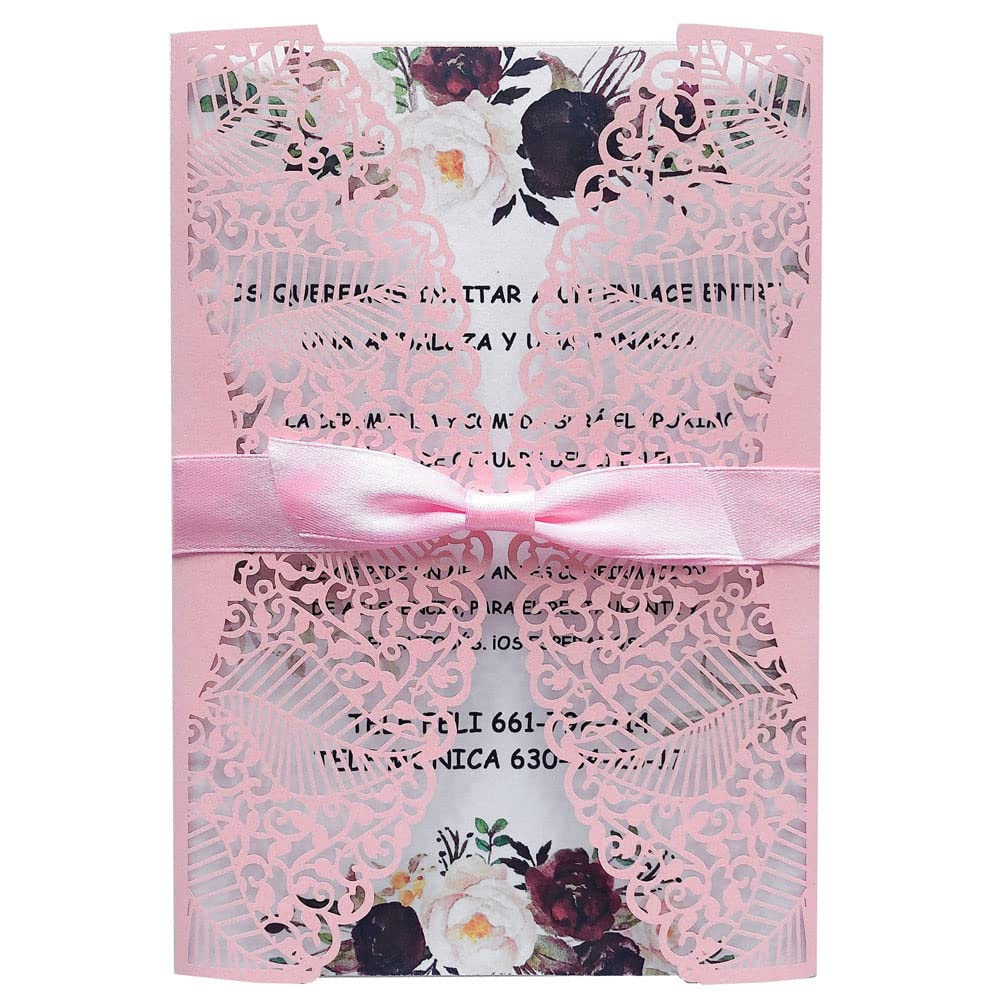 Tarjetas de invitación de Boda rojas con lazo y corte láser para eventos