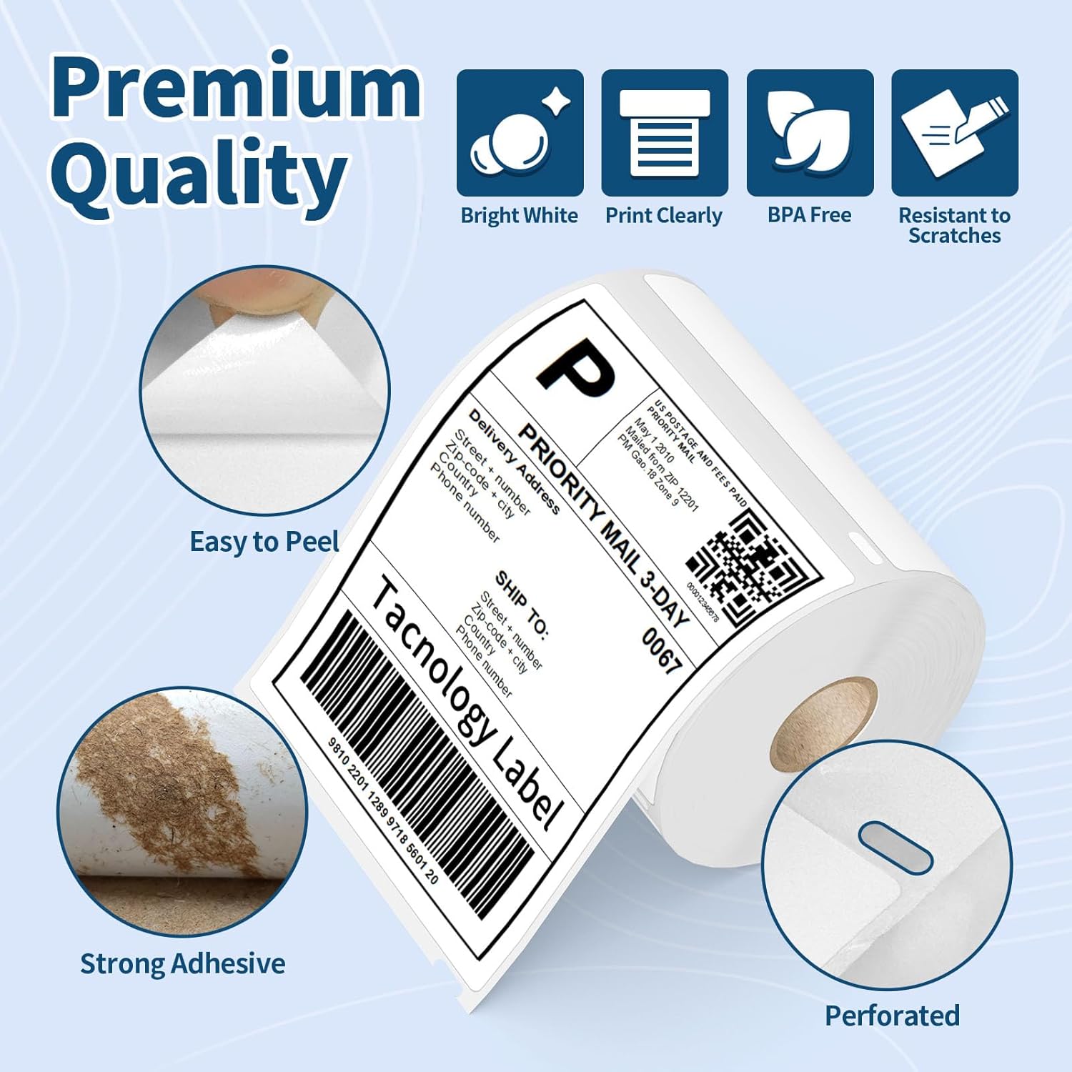 6 Rolls 4" x 6" Direct Thermal Shipping Labels, Compatible with Dymo 4XL, Rollo & Zebra Printer | 220 Labels/Roll, Perforated, Permanent Adhesive, BPA-Free - Image 3