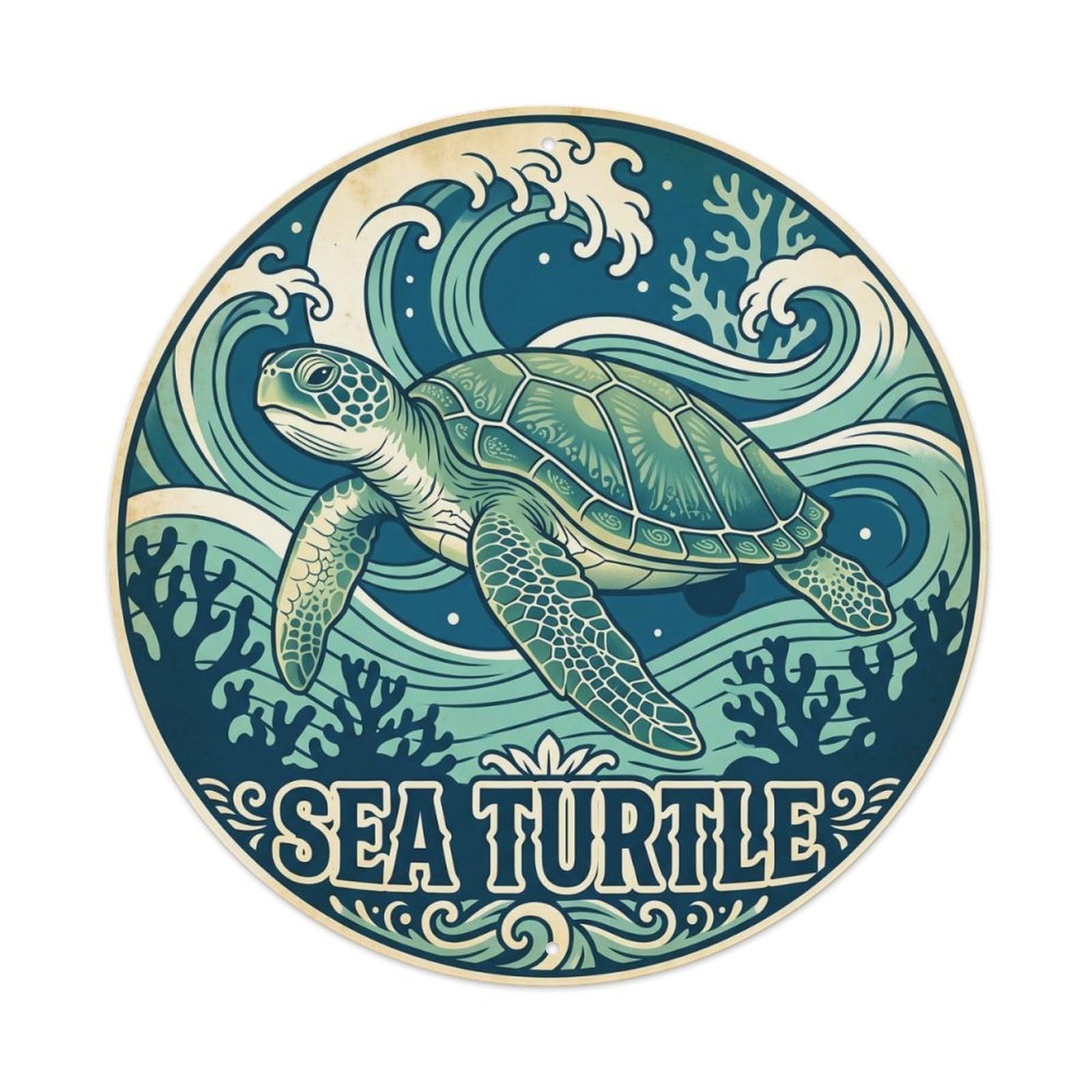 Olhnbad Style Sea Turtle Hawaii Marine Life Tropical Reef Metal Tin Sign